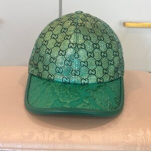 Gucci Metallic Green Monogram Baseball Cap